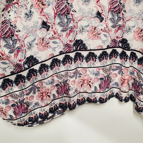 Angie Boho Floral Printed Longline Topper L Blue White Lightweight Flowy Beachy - Picture 6 of 10
